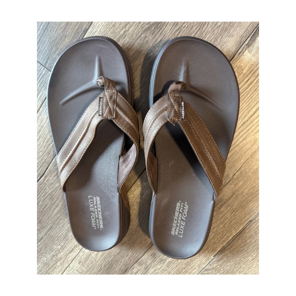 Skechers Mens Patino Marlee Sandals Flip Flops Brown Vegan Leather Size 13